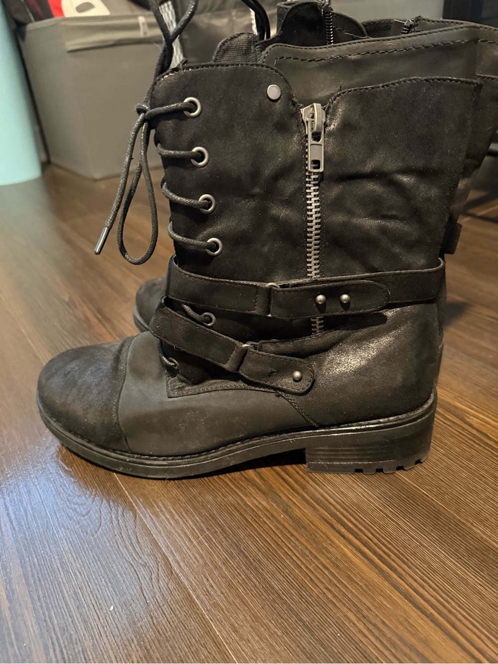 Black Lace-Up Women's Combat Boots - Picture 2 of 2